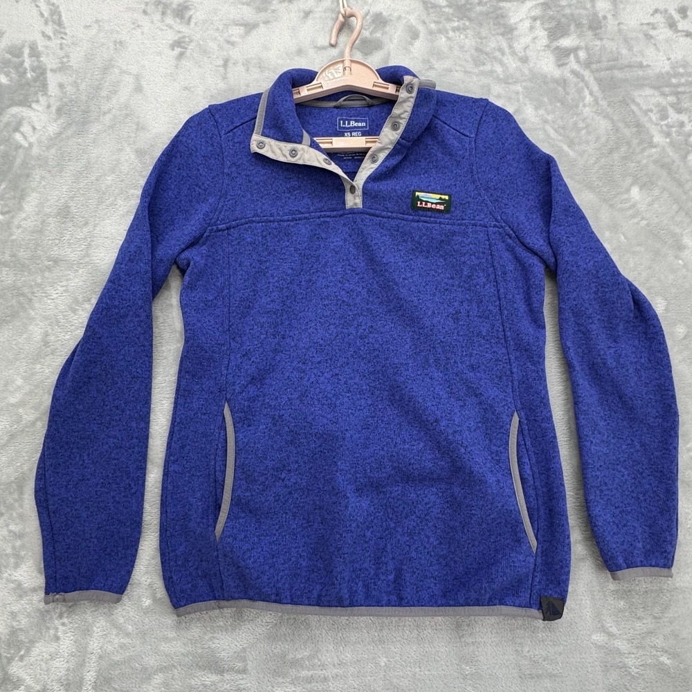 LL Bean Sweater Women XS Regular Blue Fleece 1/4 Snap Pull Over